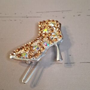 Gold Rhinestone High Heel Barette